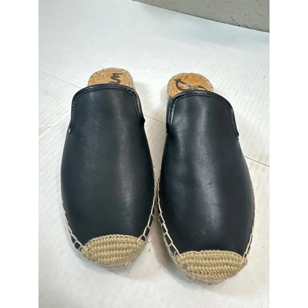 Sam Edelman Kerry Black Leather Womens Espadrille Sandal Flats F6807L4001 Sz 6.5
